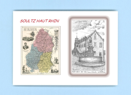 Cartes Postales impression Noir avec dpartement sur la ville de SOULTZ HAUT RHIN Titre : fontaine et hotel de ville