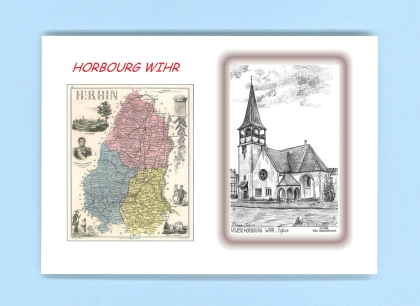 Cartes Postales impression Noir avec dpartement sur la ville de HORBOURG WIHR Titre : eglise