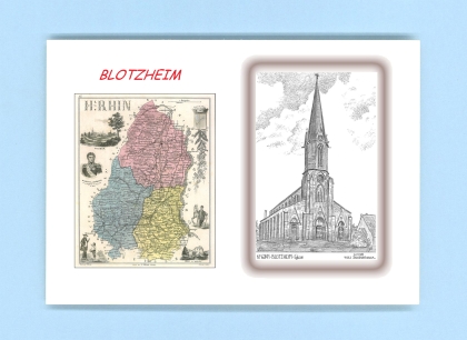 Cartes Postales impression Noir avec dpartement sur la ville de BLOTZHEIM Titre : eglise