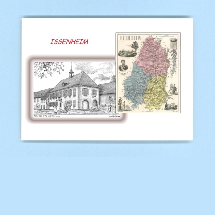Cartes Postales impression Noir avec dpartement sur la ville de ISSENHEIM Titre : mairie