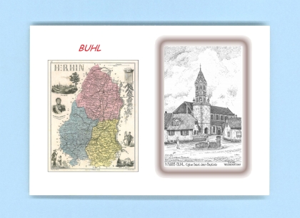 Cartes Postales impression Noir avec dpartement sur la ville de BUHL Titre : eglise st jean baptiste