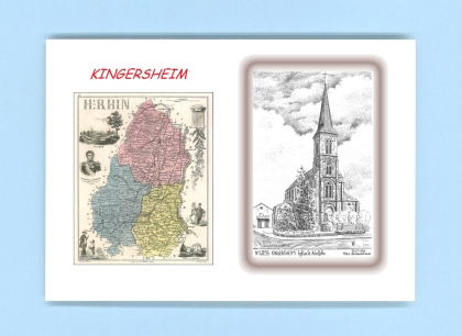 Cartes Postales impression Noir avec dpartement sur la ville de KINGERSHEIM Titre : eglise st adelphe