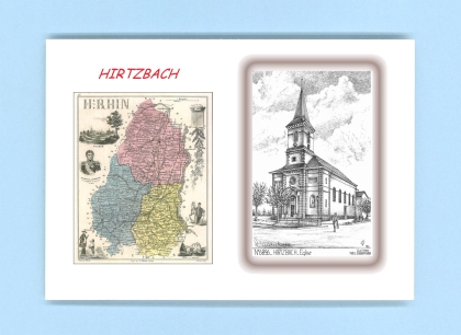 Cartes Postales impression Noir avec dpartement sur la ville de HIRTZBACH Titre : eglise