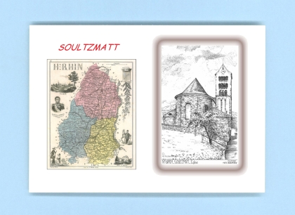 Cartes Postales impression Noir avec dpartement sur la ville de SOULTZMATT Titre : eglise