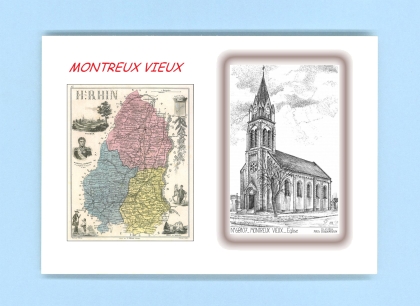 Cartes Postales impression Noir avec dpartement sur la ville de MONTREUX VIEUX Titre : eglise