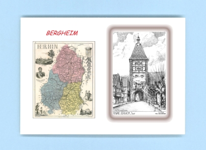 Cartes Postales impression Noir avec dpartement sur la ville de BERGHEIM Titre : tour