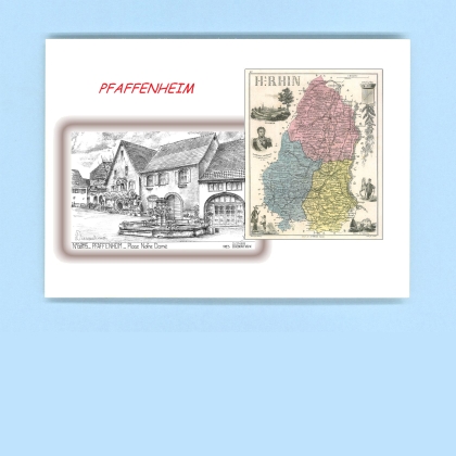 Cartes Postales impression Noir avec dpartement sur la ville de PFAFFENHEIM Titre : place notre dame