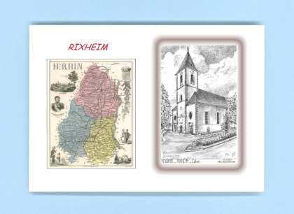 Cartes Postales impression Noir avec dpartement sur la ville de RIXHEIM Titre : eglise