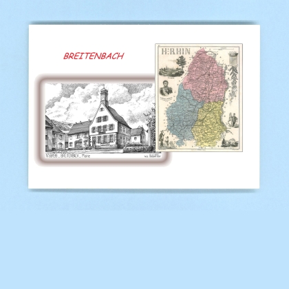 Cartes Postales impression Noir avec dpartement sur la ville de BREITENBACH Titre : mairie