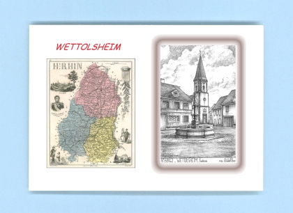 Cartes Postales impression Noir avec dpartement sur la ville de WETTOLSHEIM Titre : fontaine