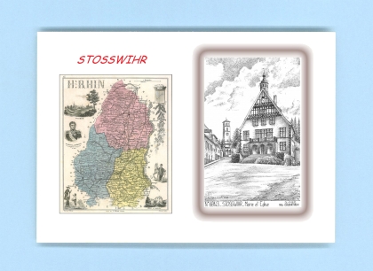 Cartes Postales impression Noir avec dpartement sur la ville de STOSSWIHR Titre : mairie et eglise