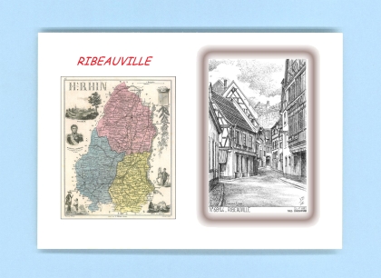 Cartes Postales impression Noir avec dpartement sur la ville de RIBEAUVILLE Titre : vue