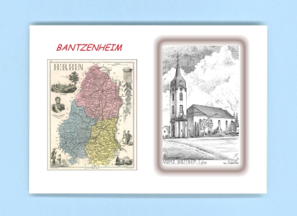 Cartes Postales impression Noir avec dpartement sur la ville de BANTZENHEIM Titre : eglise