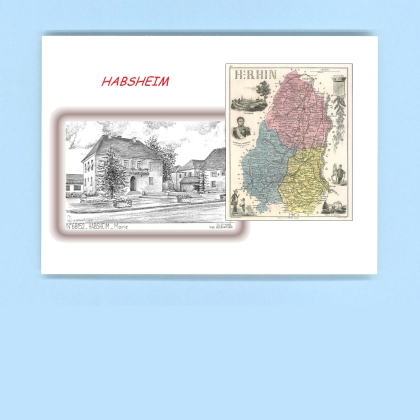 Cartes Postales impression Noir avec dpartement sur la ville de HABSHEIM Titre : mairie