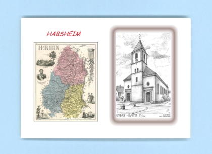 Cartes Postales impression Noir avec dpartement sur la ville de HABSHEIM Titre : eglise