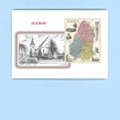 Cartes Postales impression Noir avec dpartement sur la ville de GUEMAR Titre : eglise