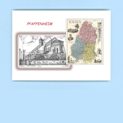 Cartes Postales impression Noir avec dpartement sur la ville de PFAFFENHEIM Titre : eglise