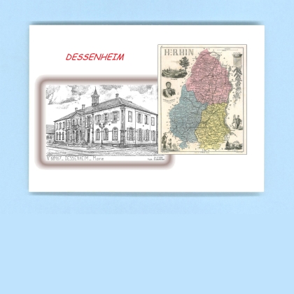 Cartes Postales impression Noir avec dpartement sur la ville de DESSENHEIM Titre : mairie