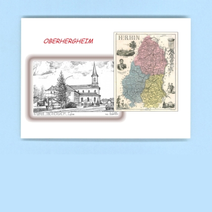 Cartes Postales impression Noir avec dpartement sur la ville de OBERHERGHEIM Titre : eglise