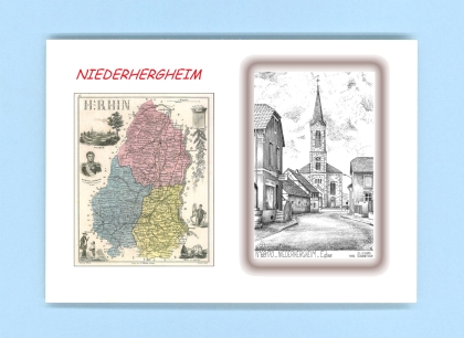 Cartes Postales impression Noir avec dpartement sur la ville de NIEDERHERGHEIM Titre : eglise