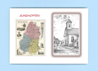 Cartes Postales impression Noir avec dpartement sur la ville de SUNDHOFFEN Titre : eglise