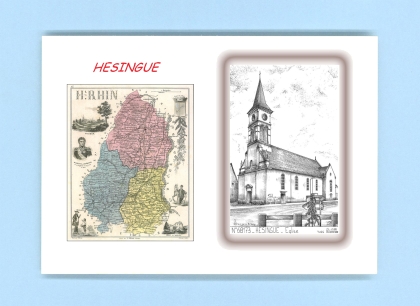 Cartes Postales impression Noir avec dpartement sur la ville de HESINGUE Titre : eglise