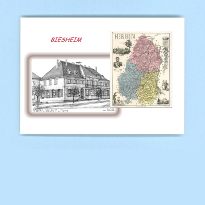 Cartes Postales impression Noir avec dpartement sur la ville de BIESHEIM Titre : mairie