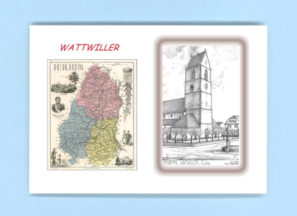 Cartes Postales impression Noir avec dpartement sur la ville de WATTWILLER Titre : eglise