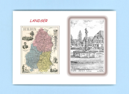Cartes Postales impression Noir avec dpartement sur la ville de LANDSER Titre : fontaine