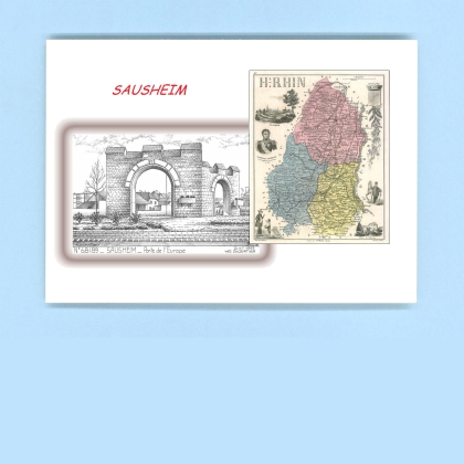 Cartes Postales impression Noir avec dpartement sur la ville de SAUSHEIM Titre : porte de l europe
