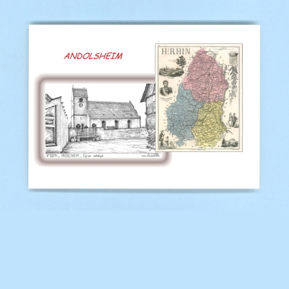 Cartes Postales impression Noir avec dpartement sur la ville de ANDOLSHEIM Titre : eglise catholique