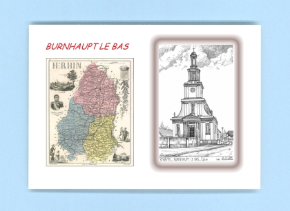 Cartes Postales impression Noir avec dpartement sur la ville de BURNHAUPT LE BAS Titre : eglise