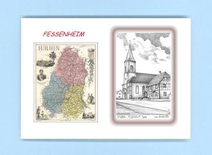 Cartes Postales impression Noir avec dpartement sur la ville de FESSENHEIM Titre : eglise