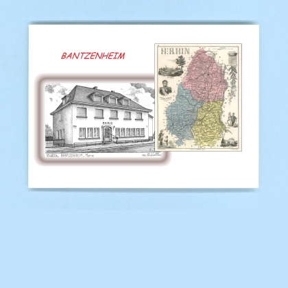 Cartes Postales impression Noir avec dpartement sur la ville de BANTZENHEIM Titre : mairie