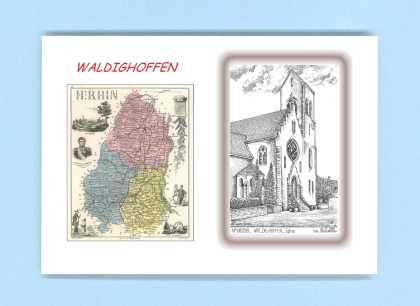 Cartes Postales impression Noir avec dpartement sur la ville de WALDIGHOFFEN Titre : eglise