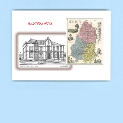 Cartes Postales impression Noir avec dpartement sur la ville de BARTENHEIM Titre : mairie