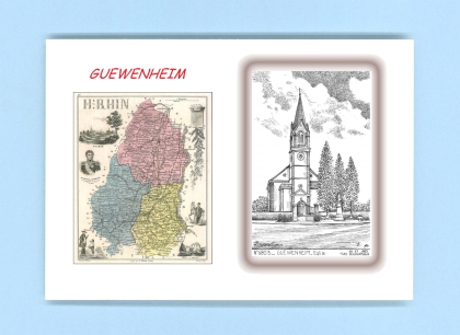 Cartes Postales impression Noir avec dpartement sur la ville de GUEWENHEIM Titre : eglise
