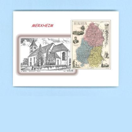 Cartes Postales impression Noir avec dpartement sur la ville de MERXHEIM Titre : eglise