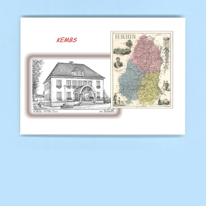 Cartes Postales impression Noir avec dpartement sur la ville de KEMBS Titre : mairie