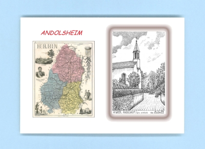 Cartes Postales impression Noir avec dpartement sur la ville de ANDOLSHEIM Titre : eglise protestante