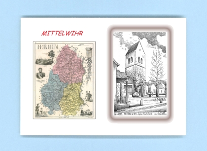 Cartes Postales impression Noir avec dpartement sur la ville de MITTELWIHR Titre : eglise protestante