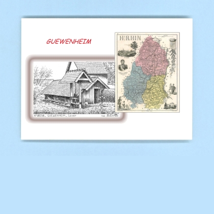 Cartes Postales impression Noir avec dpartement sur la ville de GUEWENHEIM Titre : lavoir