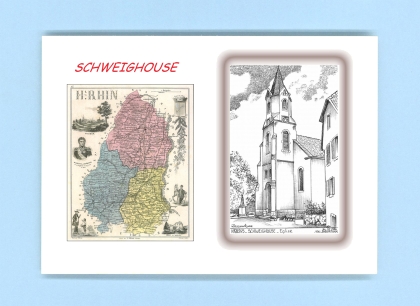 Cartes Postales impression Noir avec dpartement sur la ville de SCHWEIGHOUSE Titre : eglise