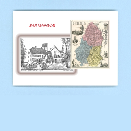 Cartes Postales impression Noir avec dpartement sur la ville de BARTENHEIM Titre : eglise