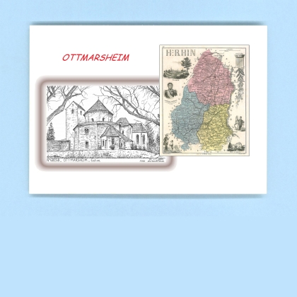 Cartes Postales impression Noir avec dpartement sur la ville de OTTMARSHEIM Titre : eglise