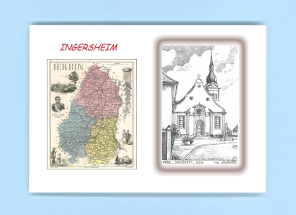 Cartes Postales impression Noir avec dpartement sur la ville de INGERSHEIM Titre : eglise