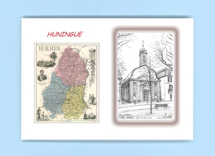 Cartes Postales impression Noir avec dpartement sur la ville de HUNINGUE Titre : eglise de garnison