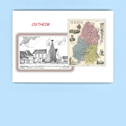 Cartes Postales impression Noir avec dpartement sur la ville de OSTHEIM Titre : nid de cigognes