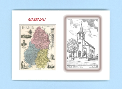 Cartes Postales impression Noir avec dpartement sur la ville de ROSENAU Titre : eglise