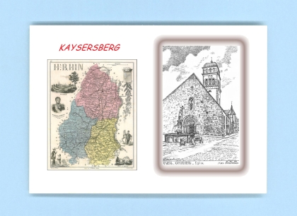 Cartes Postales impression Noir avec dpartement sur la ville de KAYSERSBERG Titre : eglise